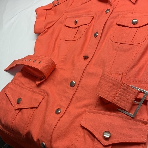 Dress Barn Front Button Belted Short Sleeve Dress Colour Orange Size 10 - Picture 3 of 10